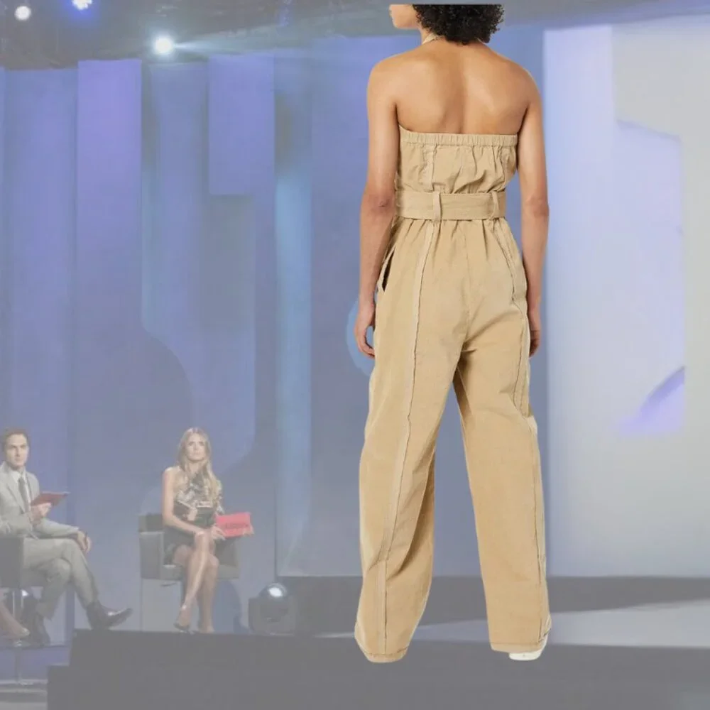 NWT MAKING THE CUT - Deconstructed Halter Jumpsuit Corduroy - Beige/Khaki - 2x